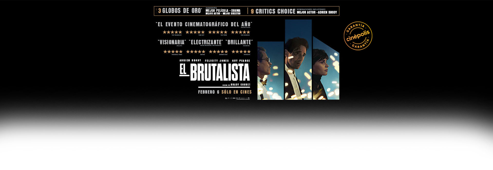 Banner El brutalista | Garantía Cinépolis